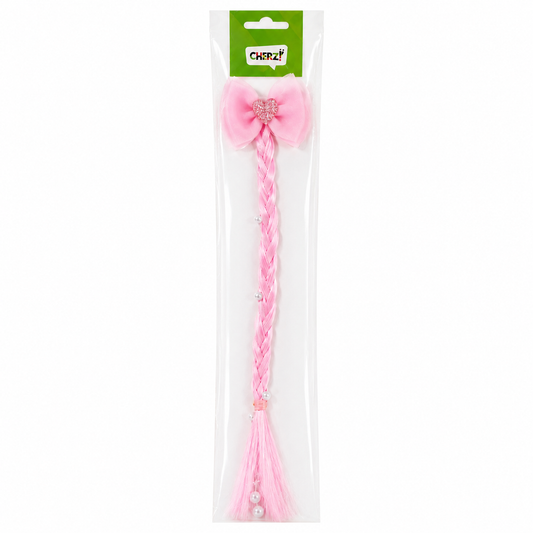 Haarextension met strikje en parels roze