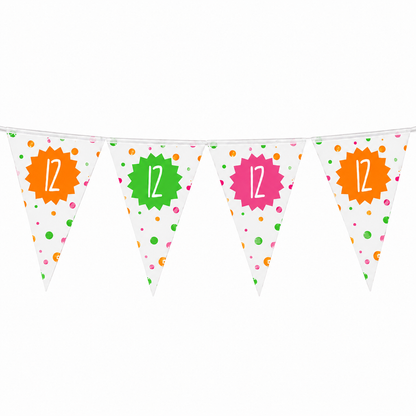 Vlaggenlijn neon 12 jaar - 4m (15 vlaggen)