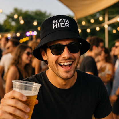 Bucket hoed Ik sta hier zwart