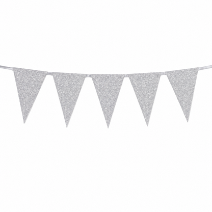 Vlaggenlijn glitter zilver klein - 6m (12 vlaggen)