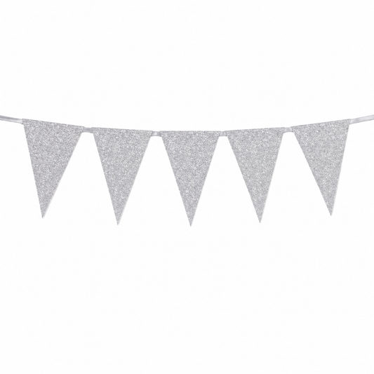 Vlaggenlijn glitter zilver klein - 6m (12 vlaggen)