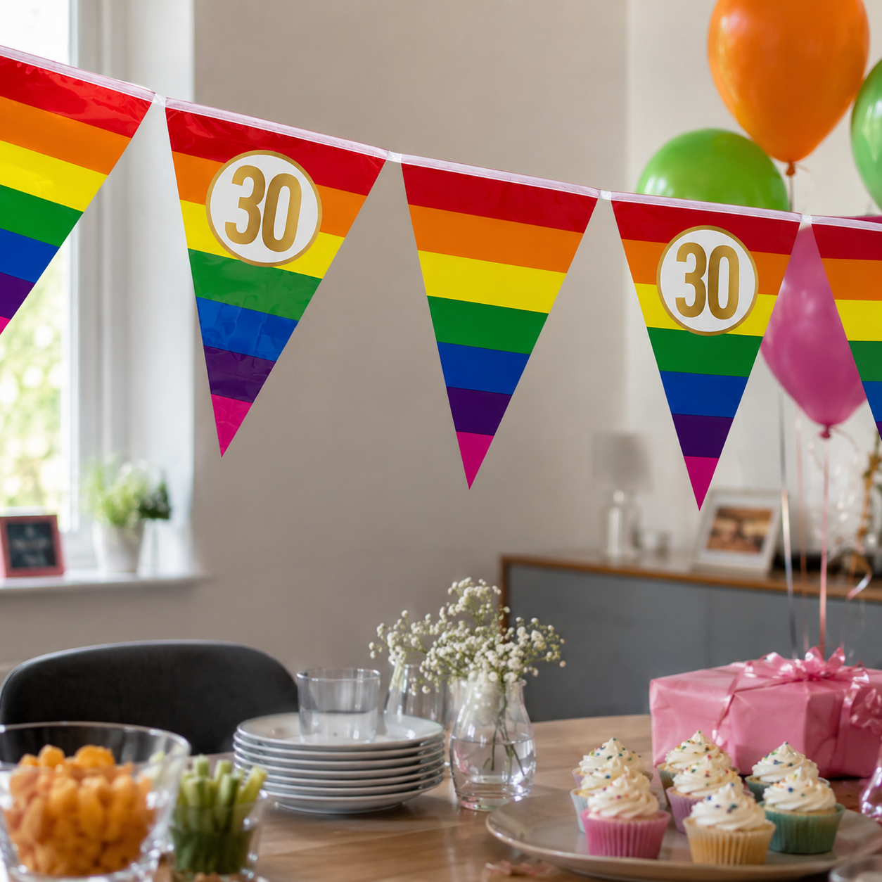 Vlaggenlijn regenboog goud 30 jaar - 5m (15 vlaggen)