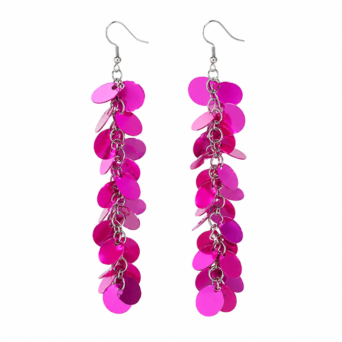 Oorbellen pailletten roze - smal - 8cm