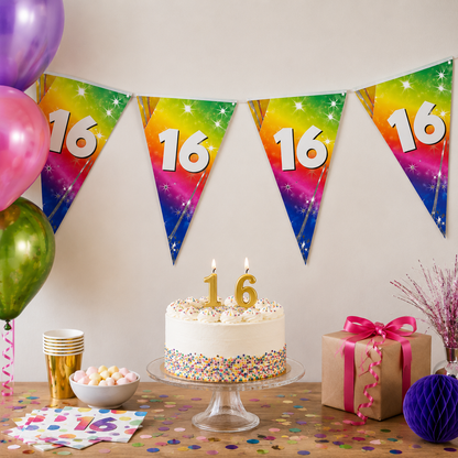Vlaggenlijn regenboog 16 jaar - 6m (15 vlaggen)