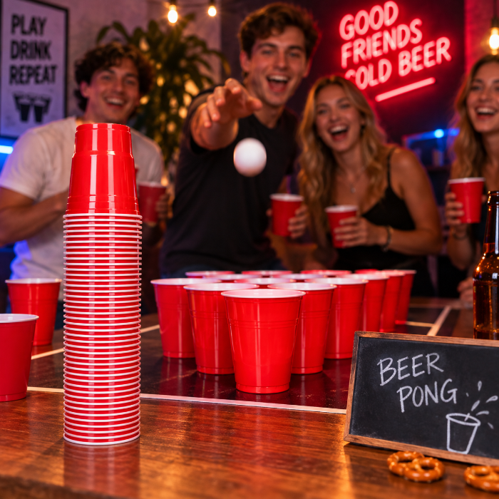 American cups Beer pong rood plastic 50 stuks
