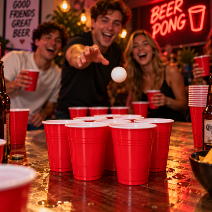 Bekers Beer Pong plastic rood – 12 stuks (455 ml)