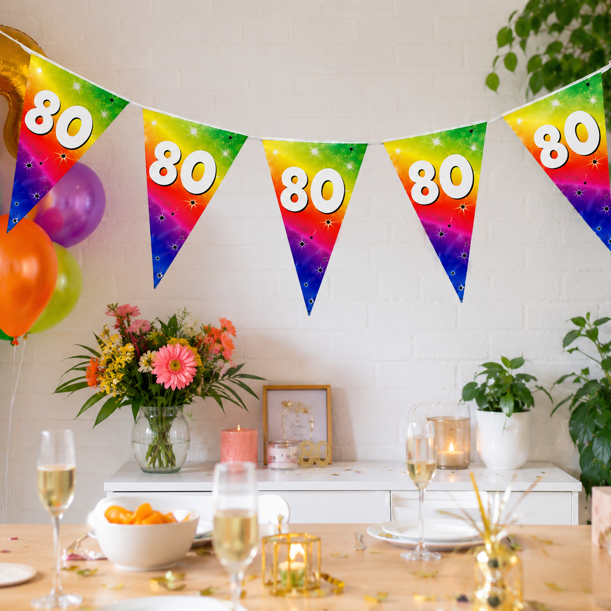 Vlaggenlijn regenboog 80 jaar - 6m (15 vlaggen)