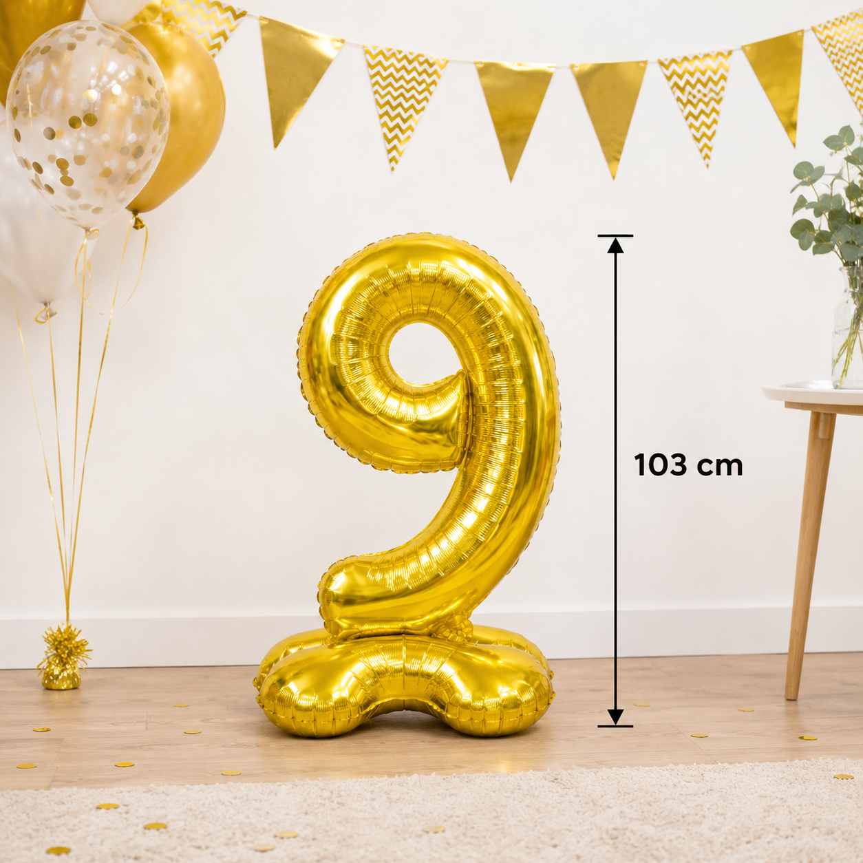 Folieballon staand - XXL - Goud - nummer 9 (103 cm)