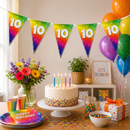Vlaggenlijn regenboog 10 jaar - 6m (15 vlaggen)