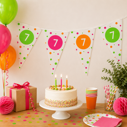 Vlaggenlijn neon 7 jaar - 4m (15 vlaggen)