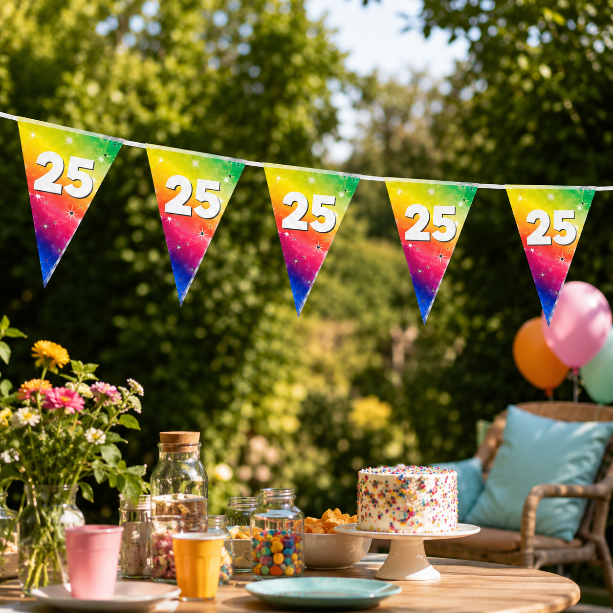 Vlaggenlijn regenboog 25 jaar - 6m (15 vlaggen)