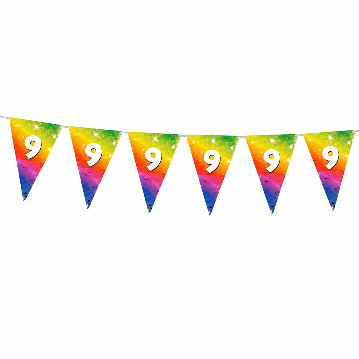 Vlaggenlijn regenboog 9 jaar - 6m (15 vlaggen)