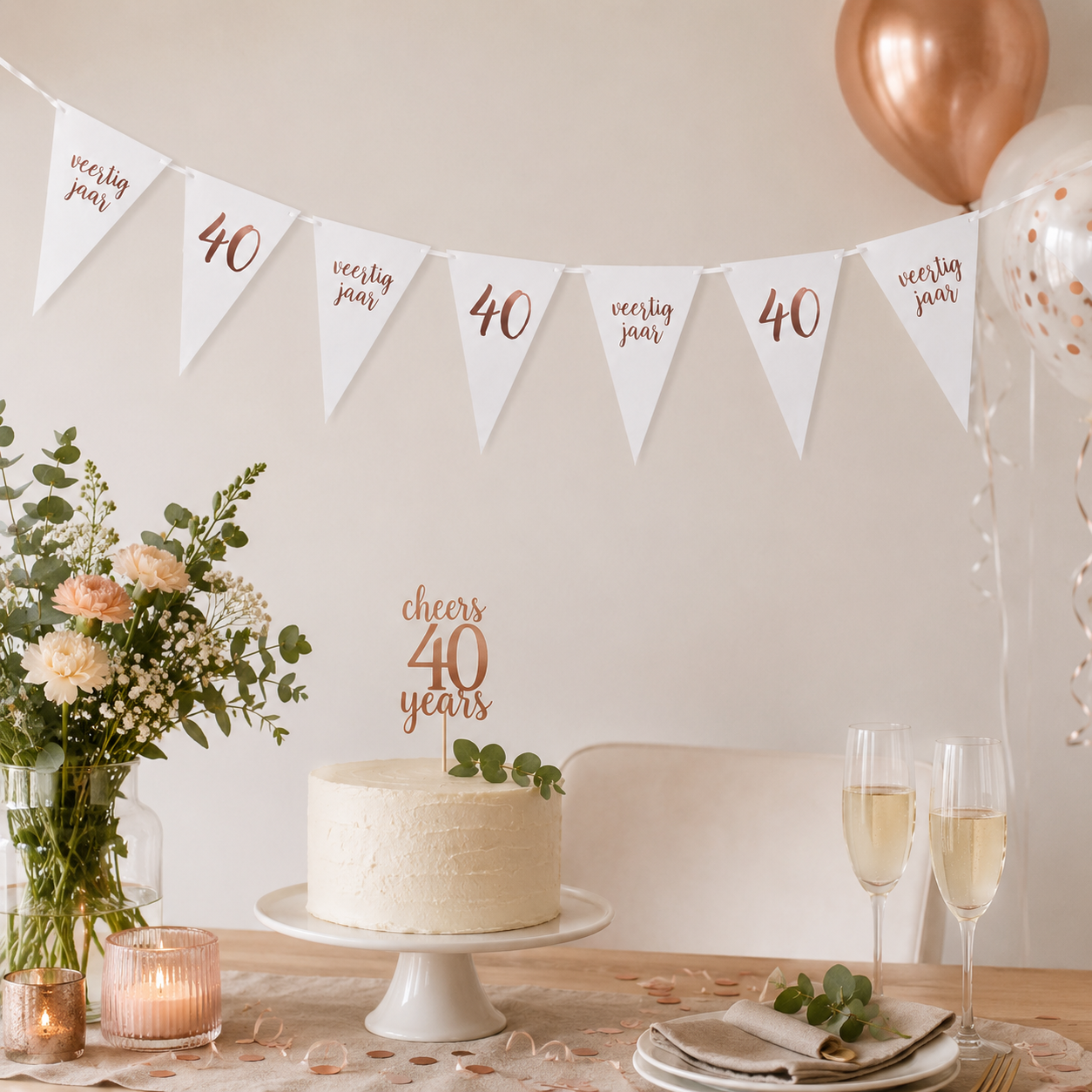 Vlaggenlijn 40 jaar roségoud - 4m