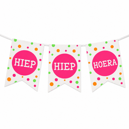 Vlaggenlijn Hiep Hiep Hoera - 4m (15 vlaggen)