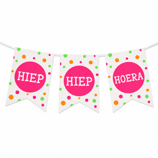 Vlaggenlijn Hiep Hiep Hoera - 4m (15 vlaggen)