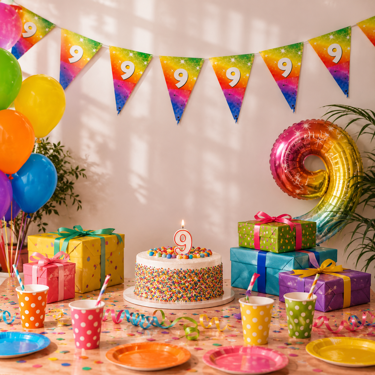 Vlaggenlijn regenboog 9 jaar - 6m (15 vlaggen)