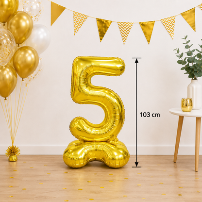 Folieballon staand - XXL - Goud - nummer 5 (103 cm)