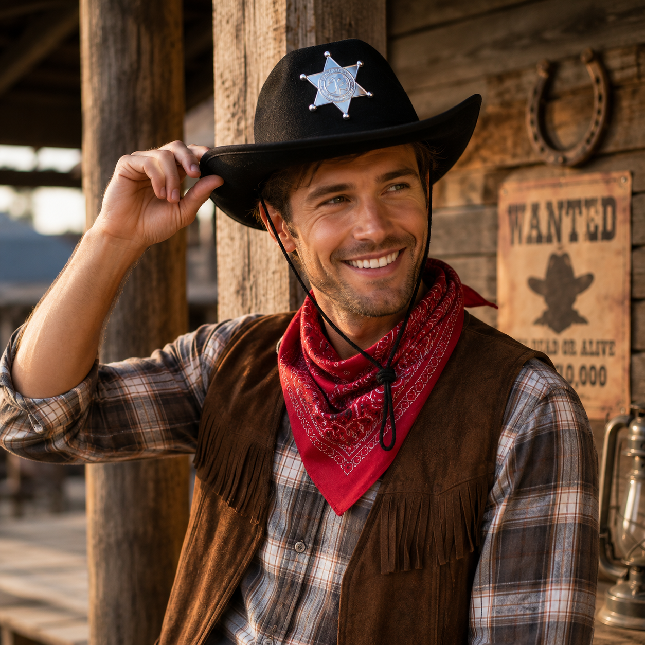 Cowboyhoed zwart met badge