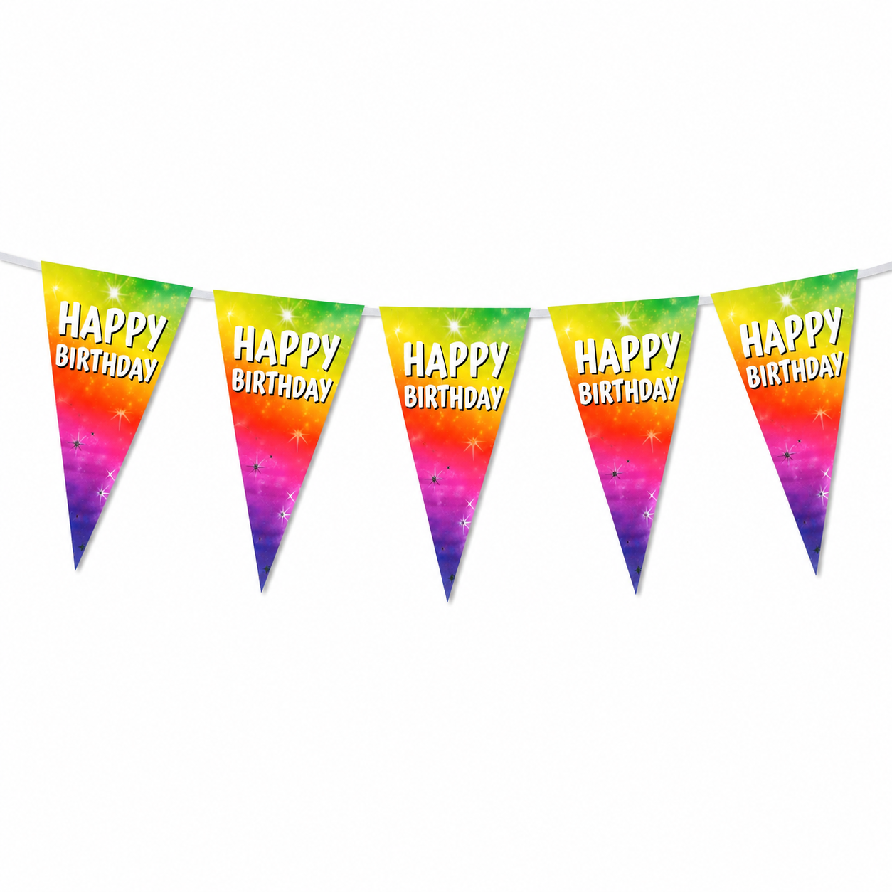 Vlaggenlijn regenboog Happy birthday - 6m (15 vlaggen)