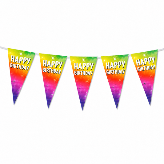 Vlaggenlijn regenboog Happy birthday - 6m (15 vlaggen)