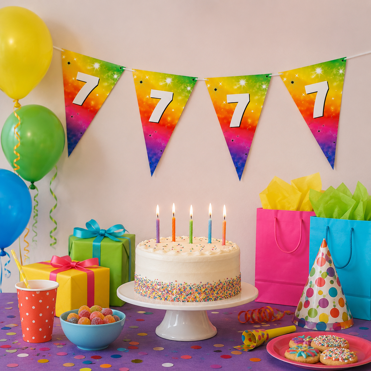 Vlaggenlijn regenboog 7 jaar - 6m (15 vlaggen)