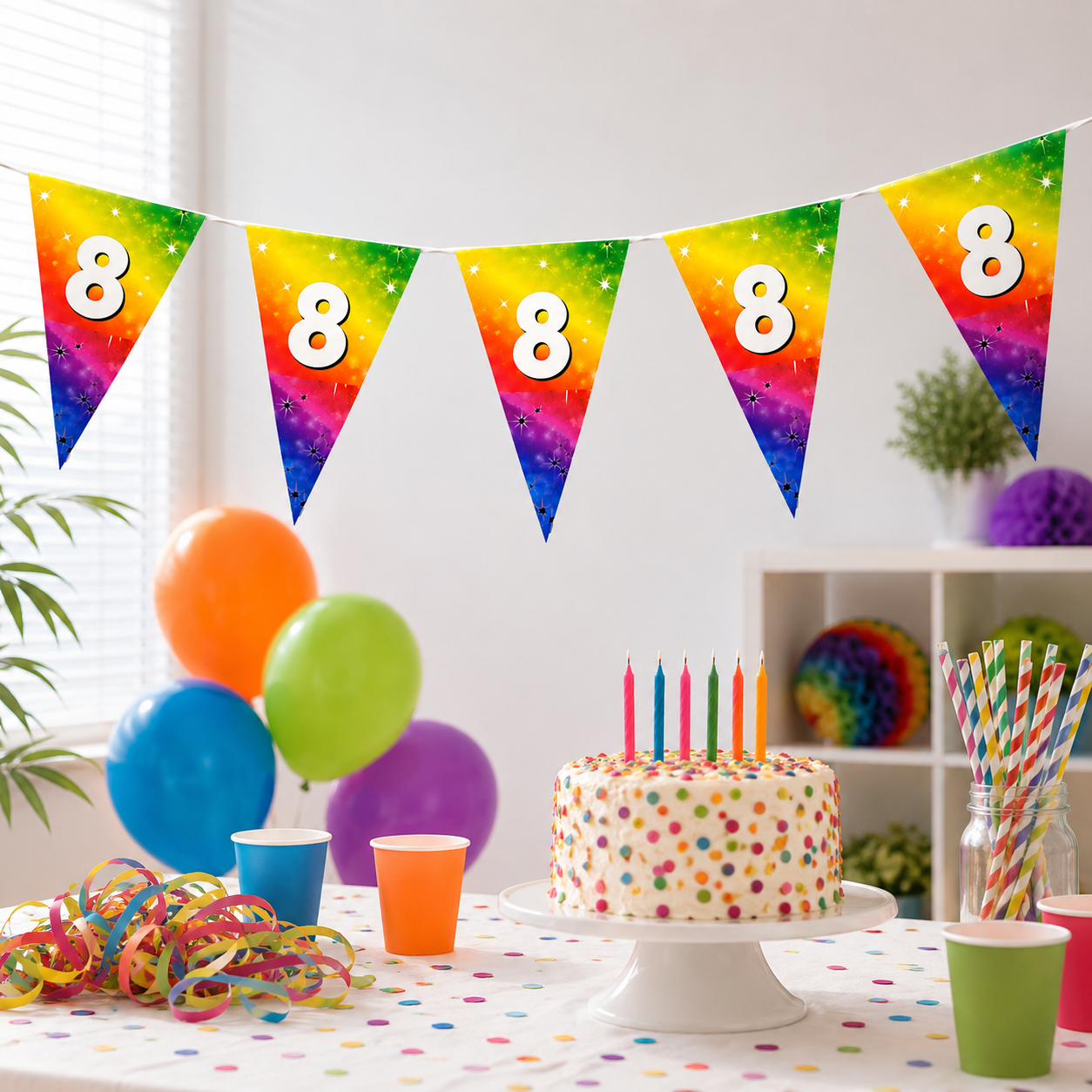 Vlaggenlijn regenboog 8 jaar - 6m (15 vlaggen)