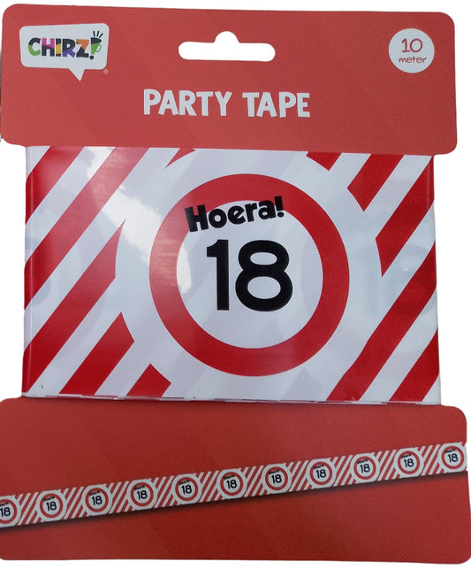 Afzetlint 18 jaar rood/wit 10m