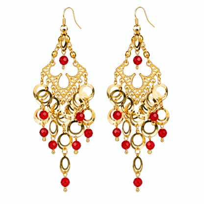 Oorbellen buikdans goud/rood