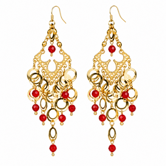 Oorbellen buikdans goud/rood