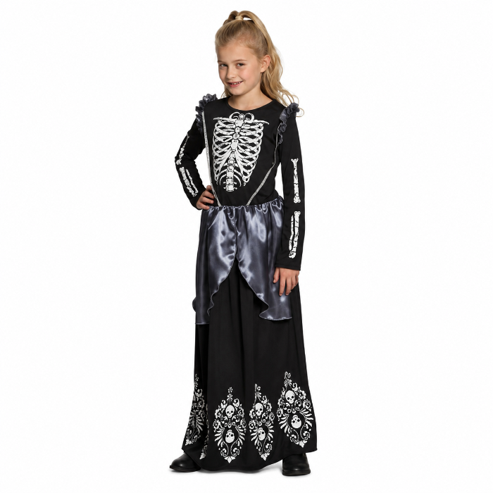 kostuum-skeleton-queen-zwart-wit-meisje-4-6-jaar