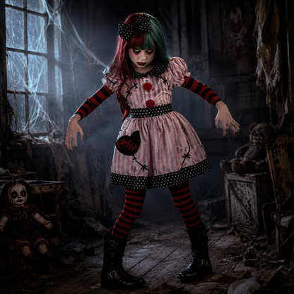 Kostuum possessed doll 7-9 jaar