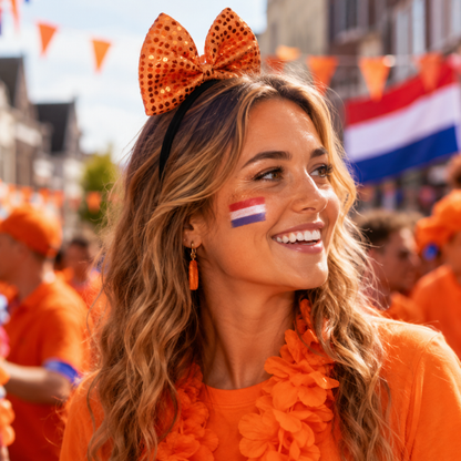 Diadeem strik pailletten oranje