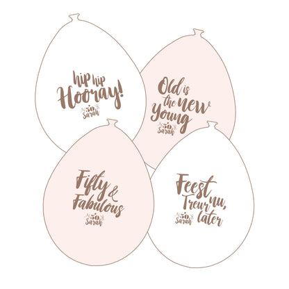 ballonnen-fifty-fabulous-sarah-50-jaar-spreuken-wit-roze-8-stuks