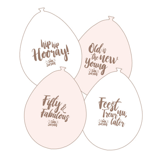 ballonnen-fifty-fabulous-sarah-50-jaar-spreuken-wit-roze-8-stuks