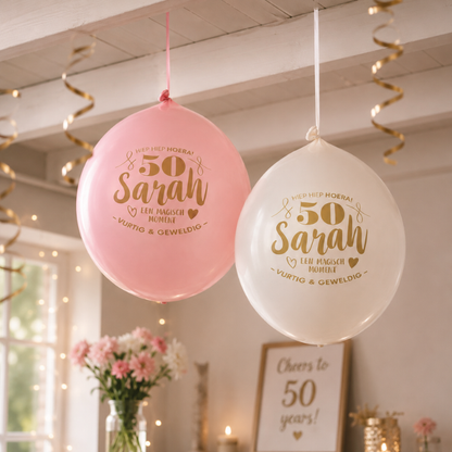 Ballonnen Sarah 50 jaar wit/roze 8 stuks