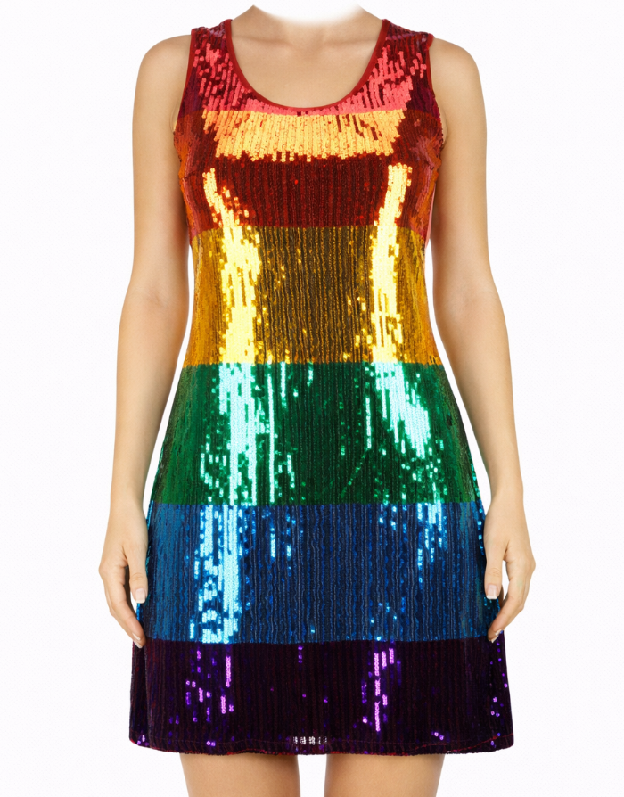 Jurk - regenboog - pailletten - one size