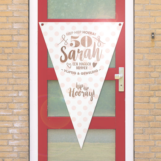 vlag-sarah-50-jaar-wit-roze-100x150cm