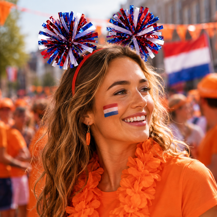 Diadeem folie pompom rood/wit/blauw