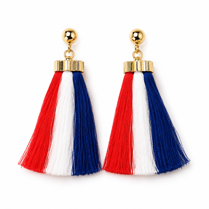 Oorbellen Holland kwastjes rood/wit/blauw