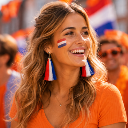 Oorbellen Holland kwastjes rood/wit/blauw