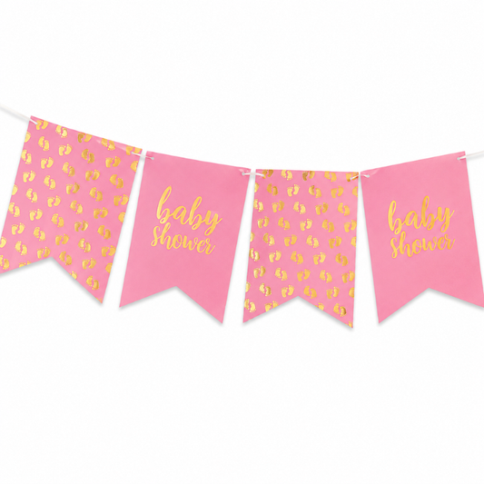 Vlaggenlijn babyshower roze - 4m