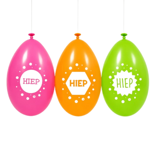 Ballonnen Hiep hiep hiep neon met wit 9 stuks