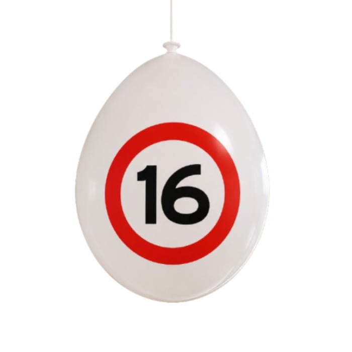 Ballonnen 16 jaar rood/wit 10 stuks