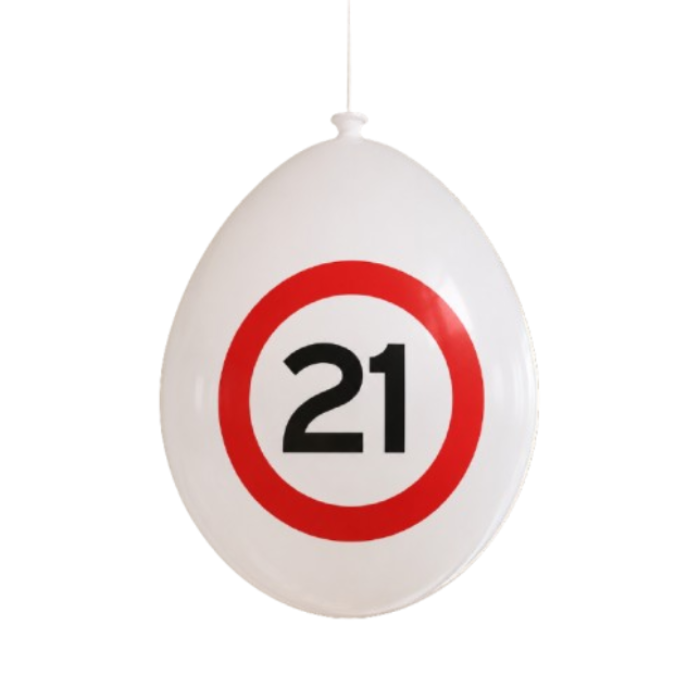 Ballonnen 21 jaar rood/wit 10 stuks
