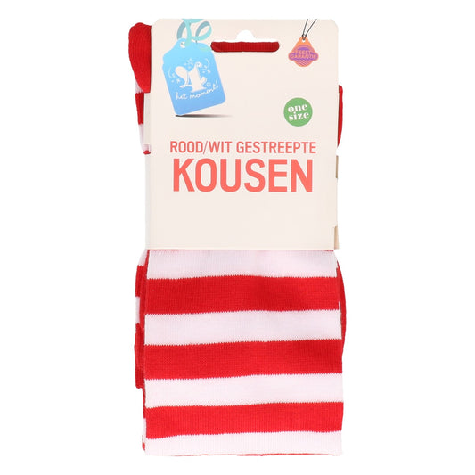 Kousen gestreept rood/wit one size