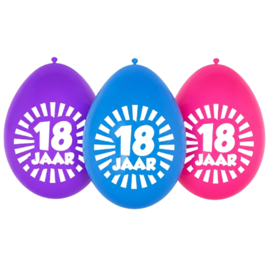 Ballonnen 18 jaar meerkleurig 10 stuks