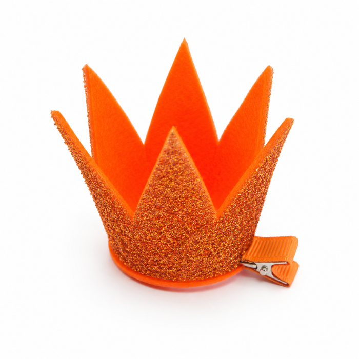 Haarknipje kroontje glitter oranje