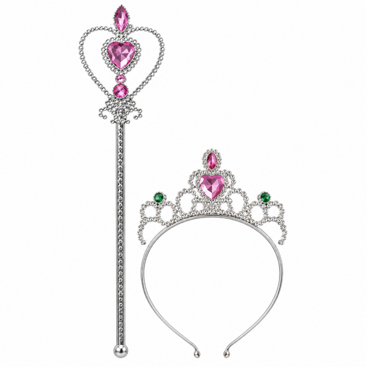 Diadeem en toverstaf prinsessen zilver/roze