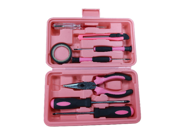 DOWELL 14-delige gereedschapsset roze, gereedschapsset met opbergtas