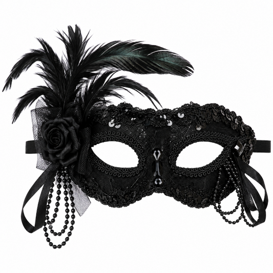 masker-venetiaans-kant-veren-pailletten-zwart